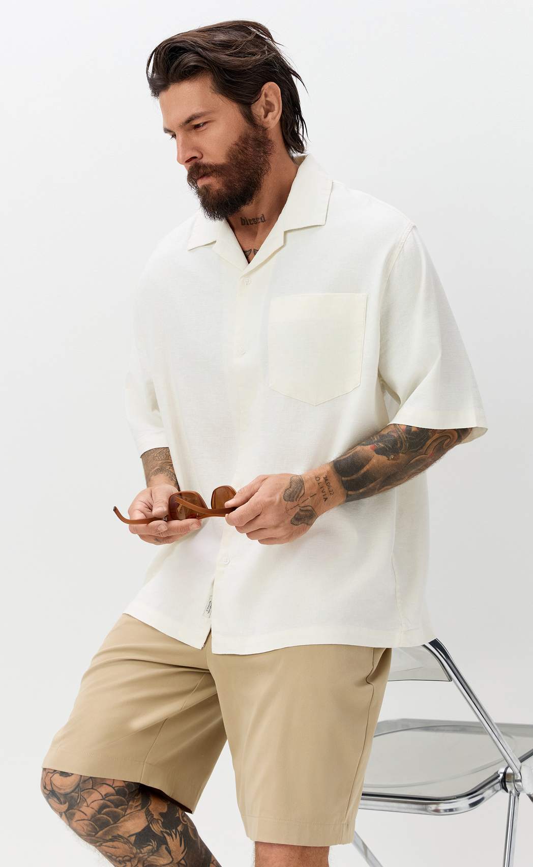 Рубашка к/р лен F611-0423 white