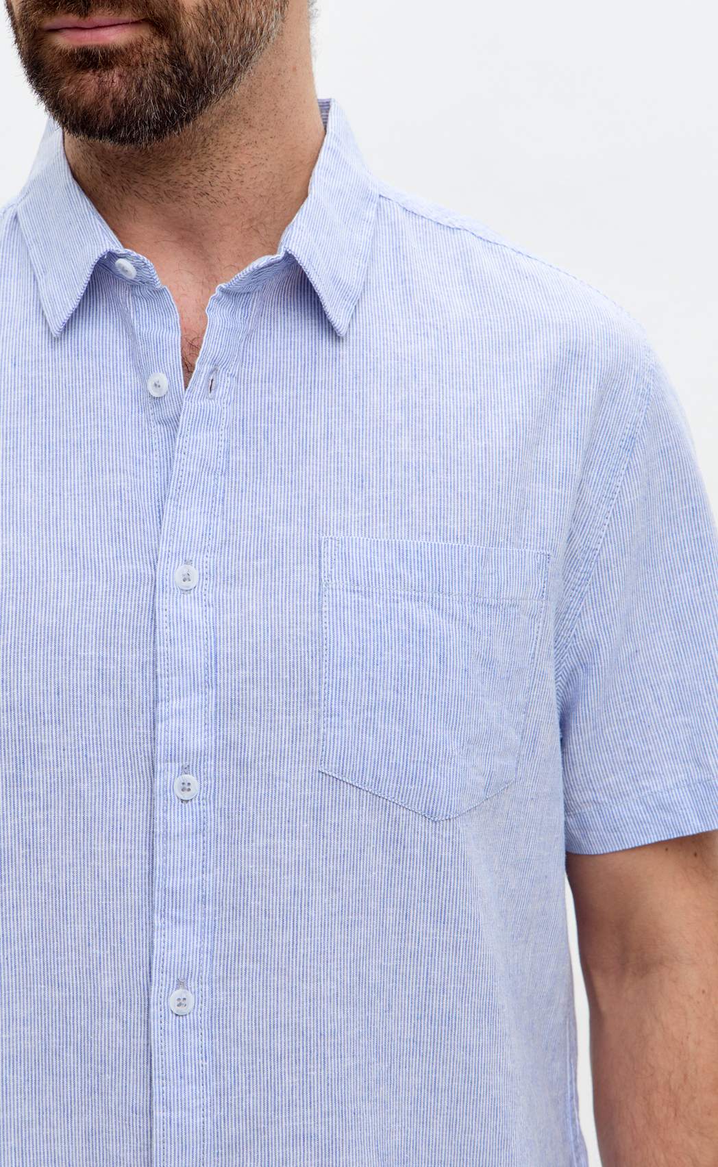 Рубашка к/р лен F111-0450 l.blue stripes