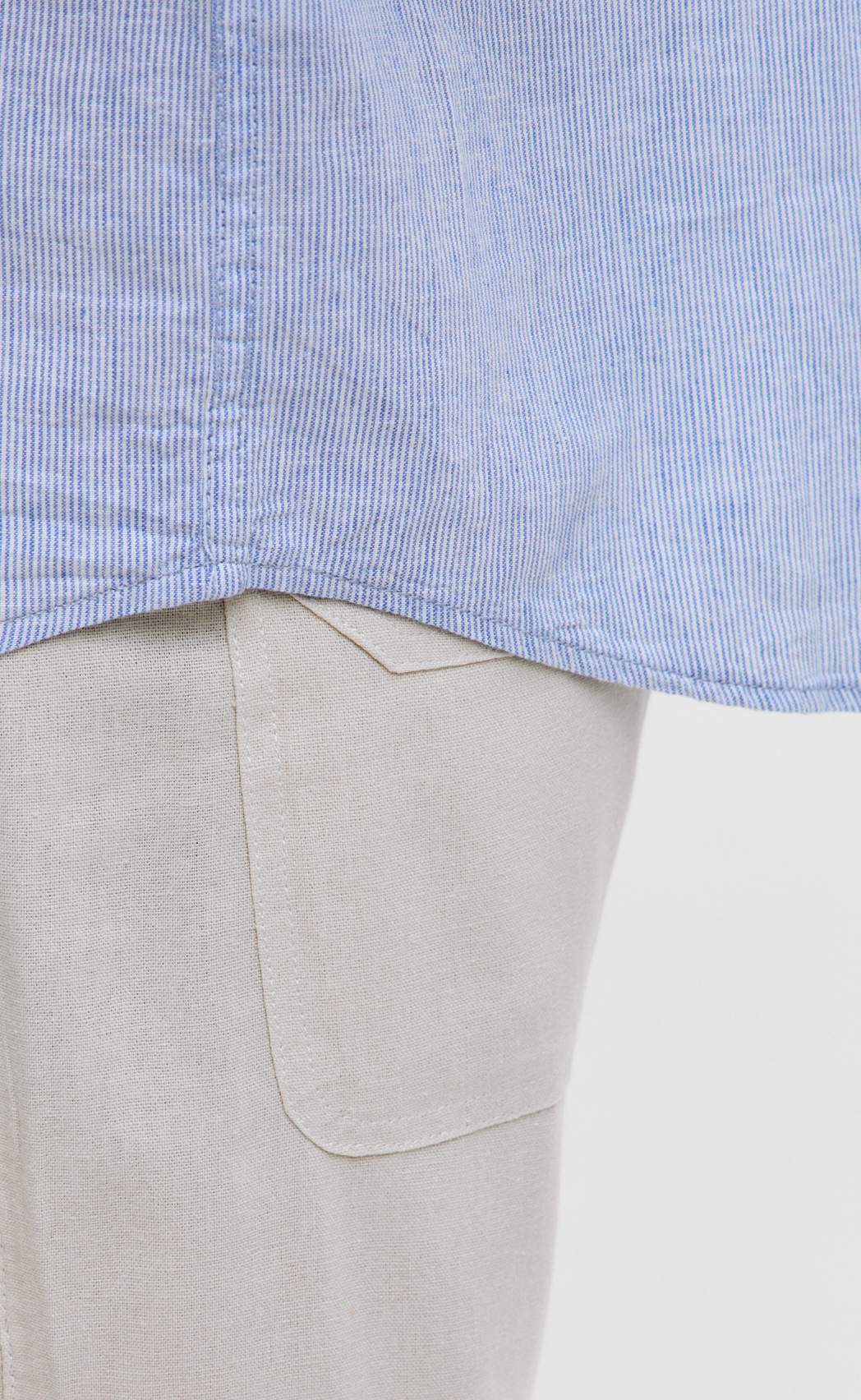 Рубашка к/р лен F111-0450 l.blue stripes