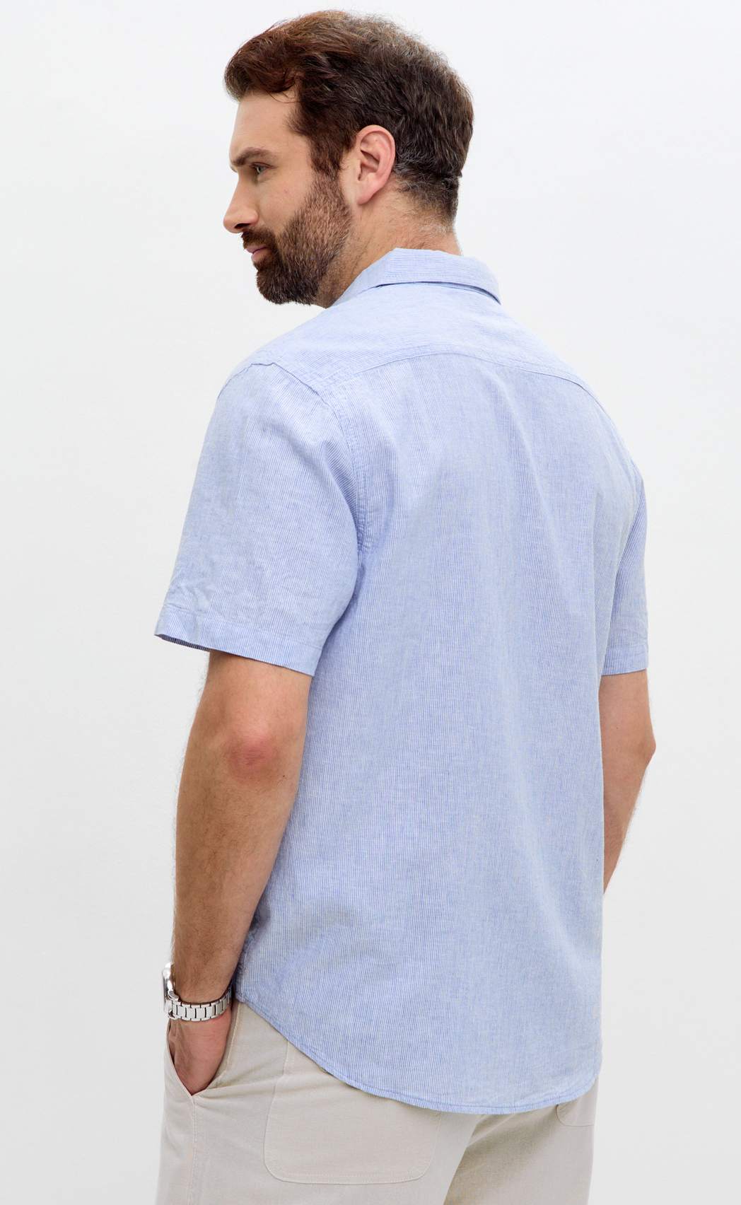 Рубашка к/р лен F111-0450 l.blue stripes