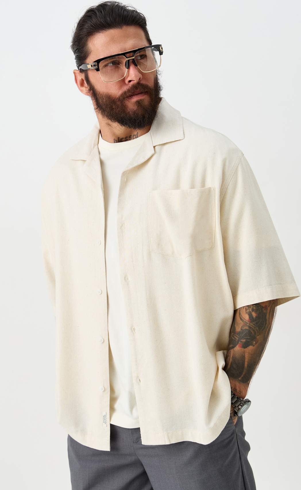 Рубашка к/р лен F611-0423 beige