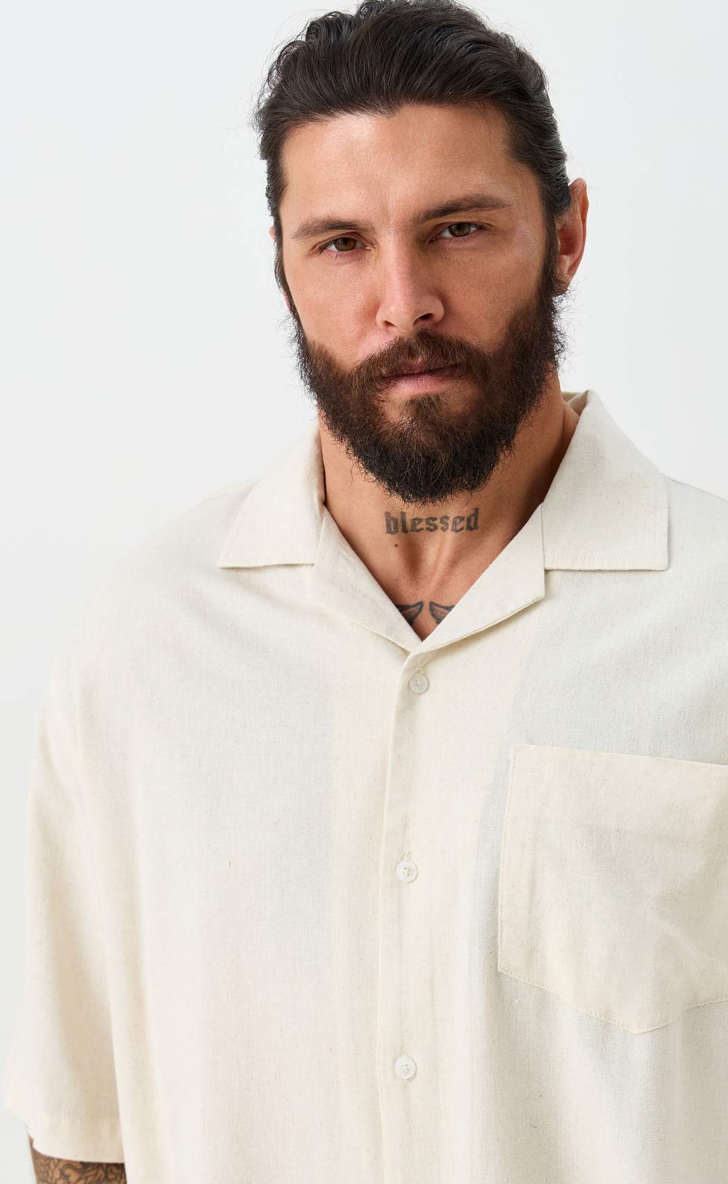 Рубашка к/р лен F611-0423 beige