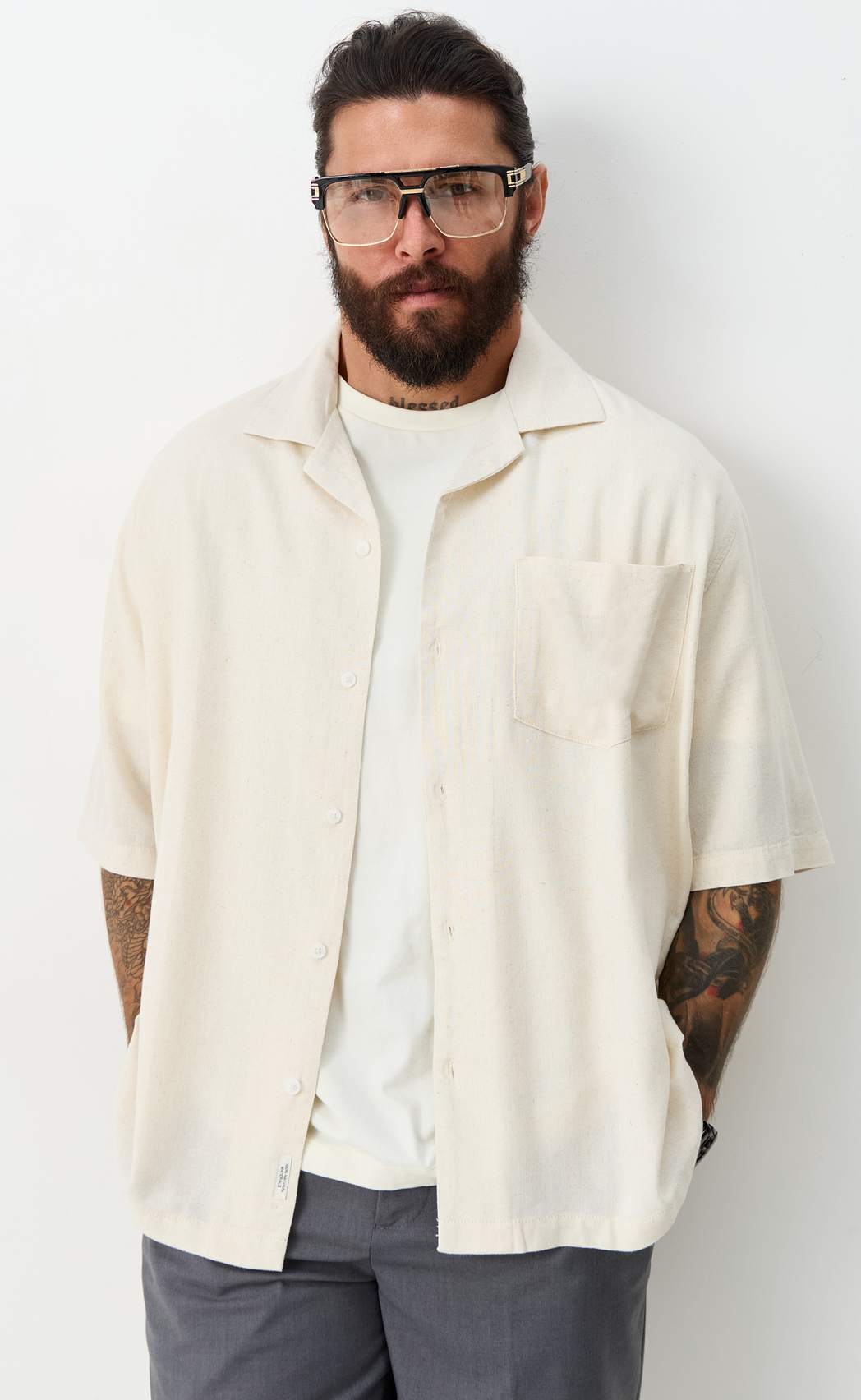 Рубашка к/р лен F611-0423 beige