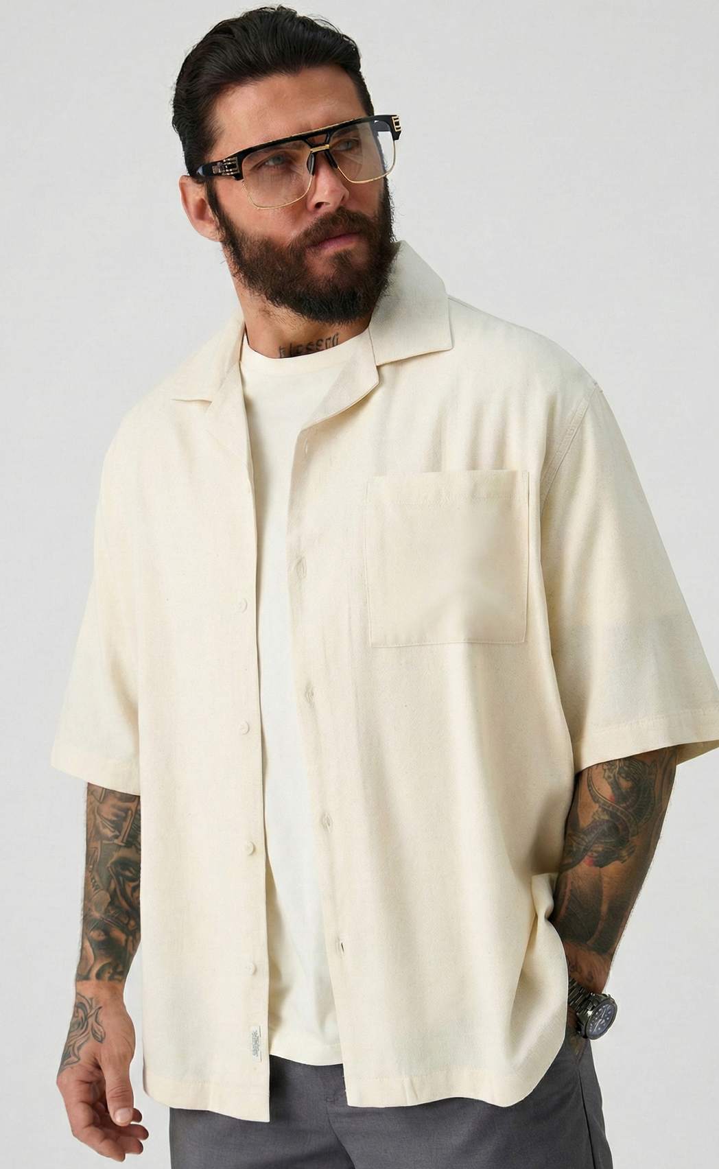 Рубашка к/р лен F611-0423 beige