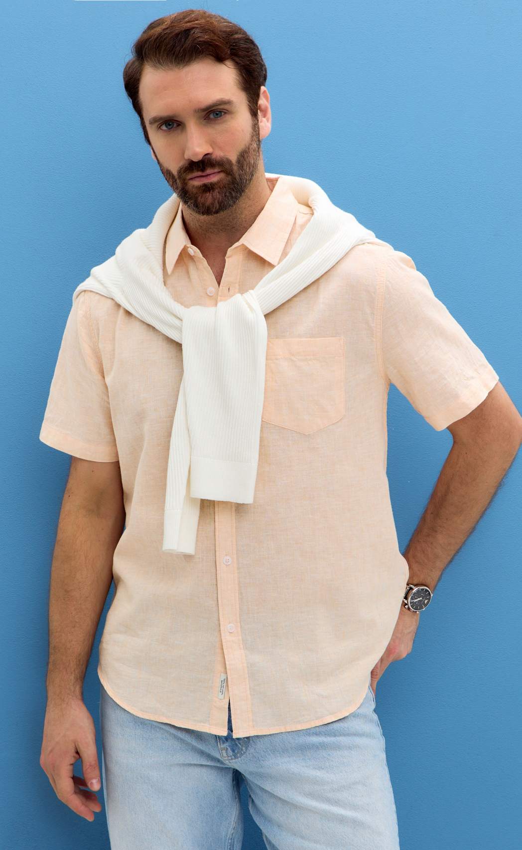 Рубашка к/р лен F111-0450 l.orange