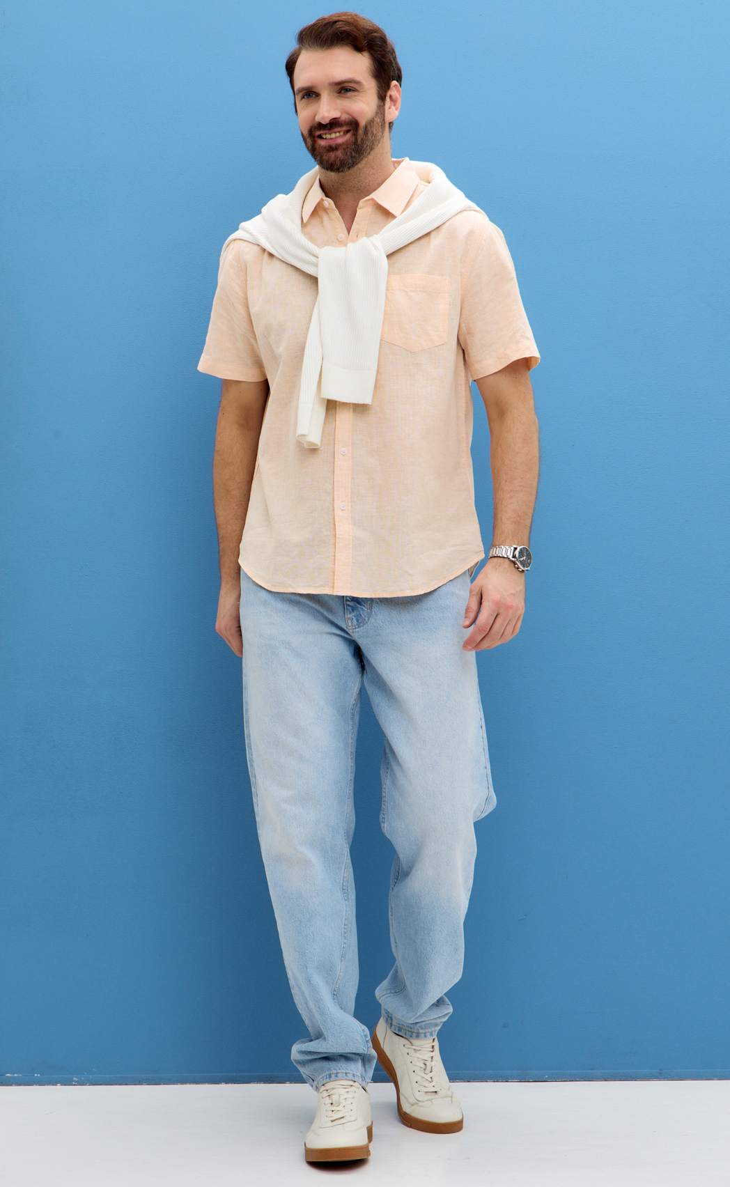 Рубашка к/р лен F111-0450 l.orange