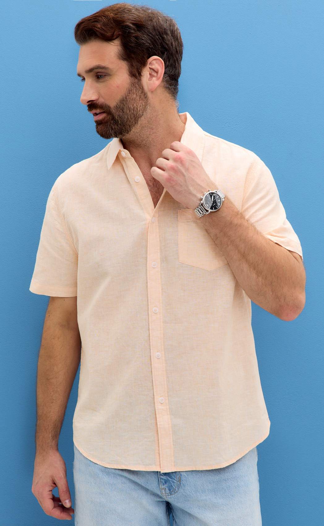 Рубашка к/р лен F111-0450 l.orange