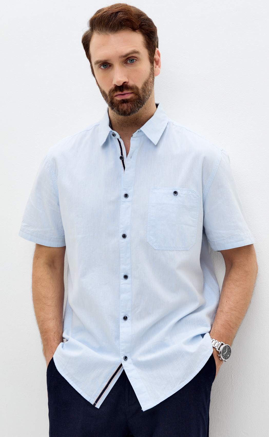 Рубашка к/р лен F611-0485 l.blue