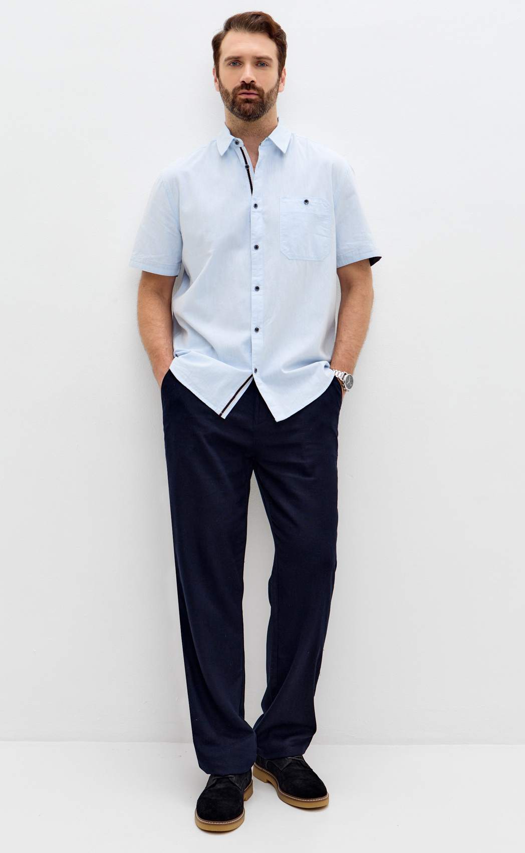 Рубашка к/р лен F611-0485 l.blue