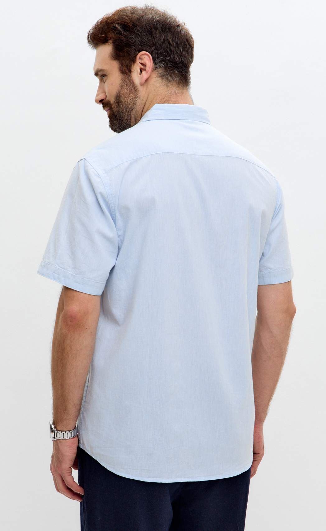 Рубашка к/р лен F611-0485 l.blue