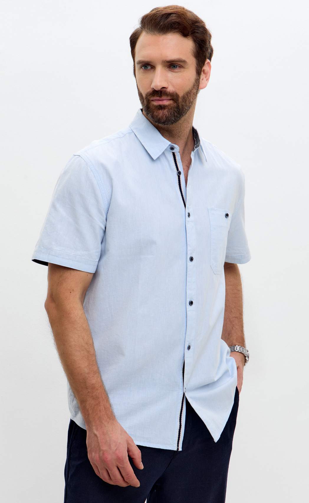 Рубашка к/р лен F611-0485 l.blue