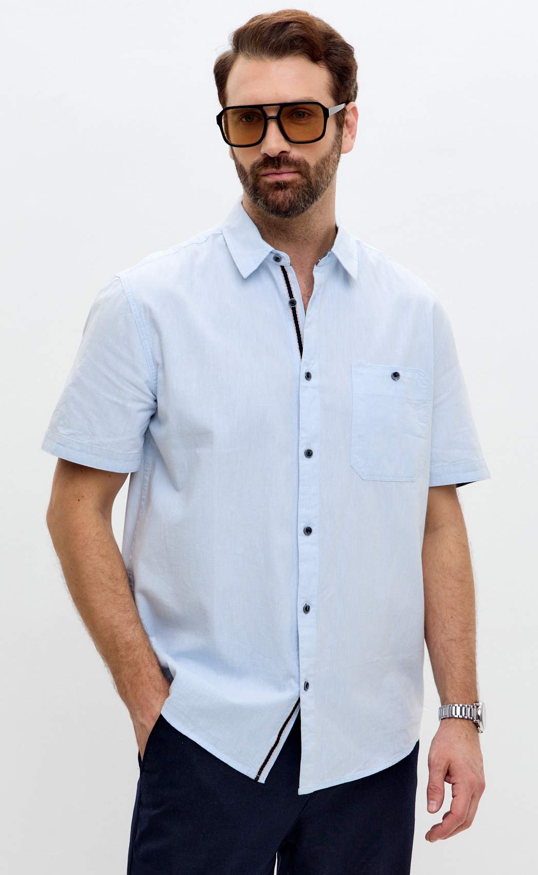 Рубашка к/р лен F611-0485 l.blue