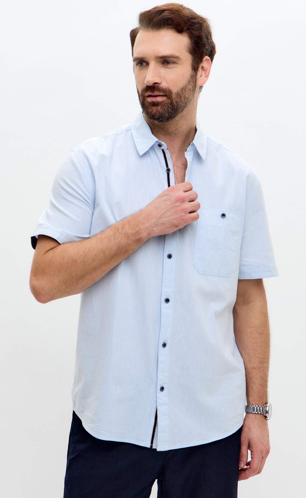 Рубашка к/р лен F611-0485 l.blue