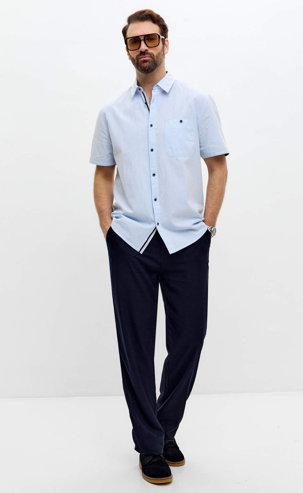 Рубашка к/р лен F611-0485 l.blue