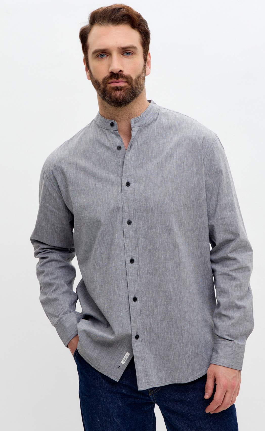 Рубашка д/р лен F511-0480 green-grey