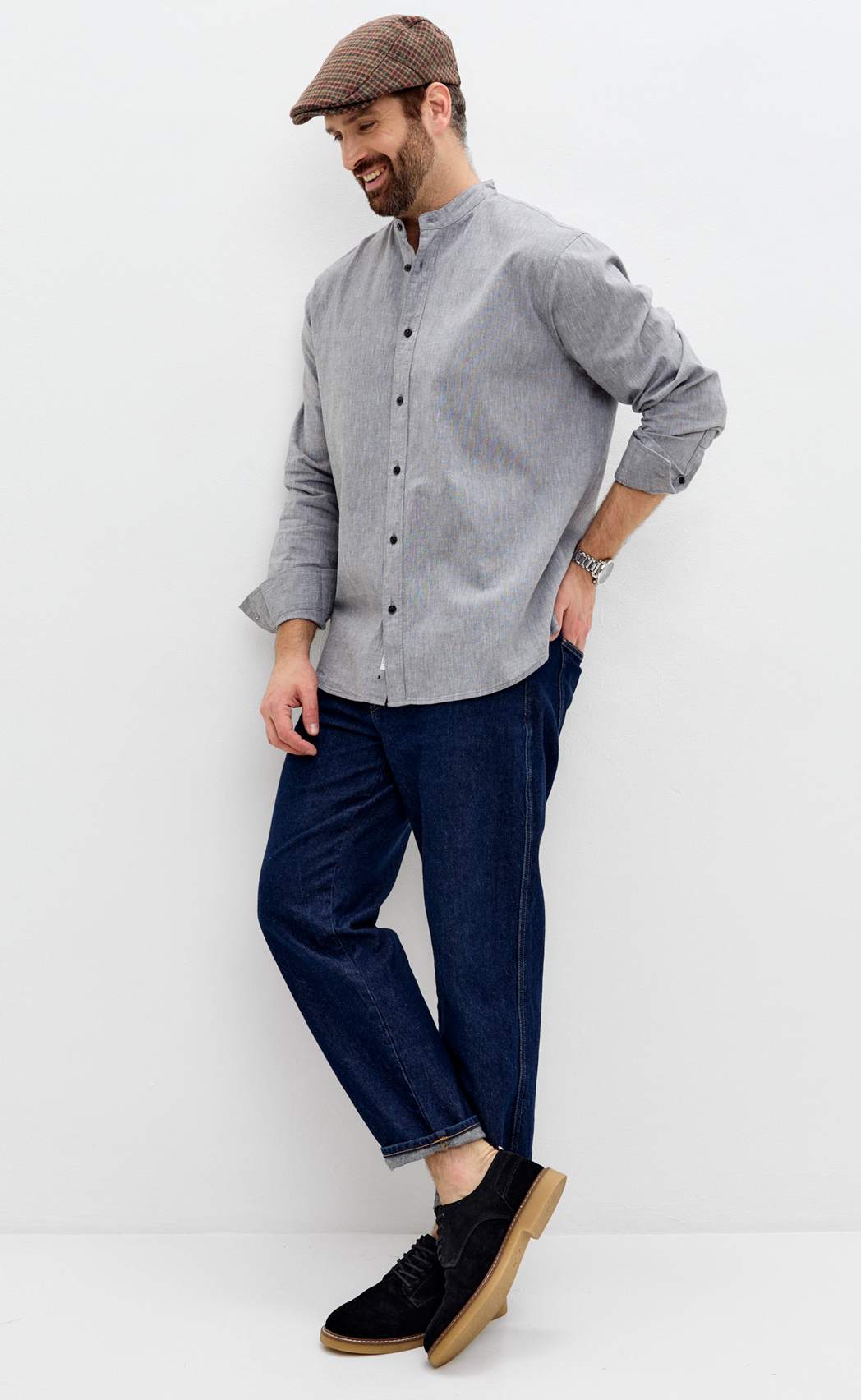 Рубашка д/р лен F511-0480 green-grey