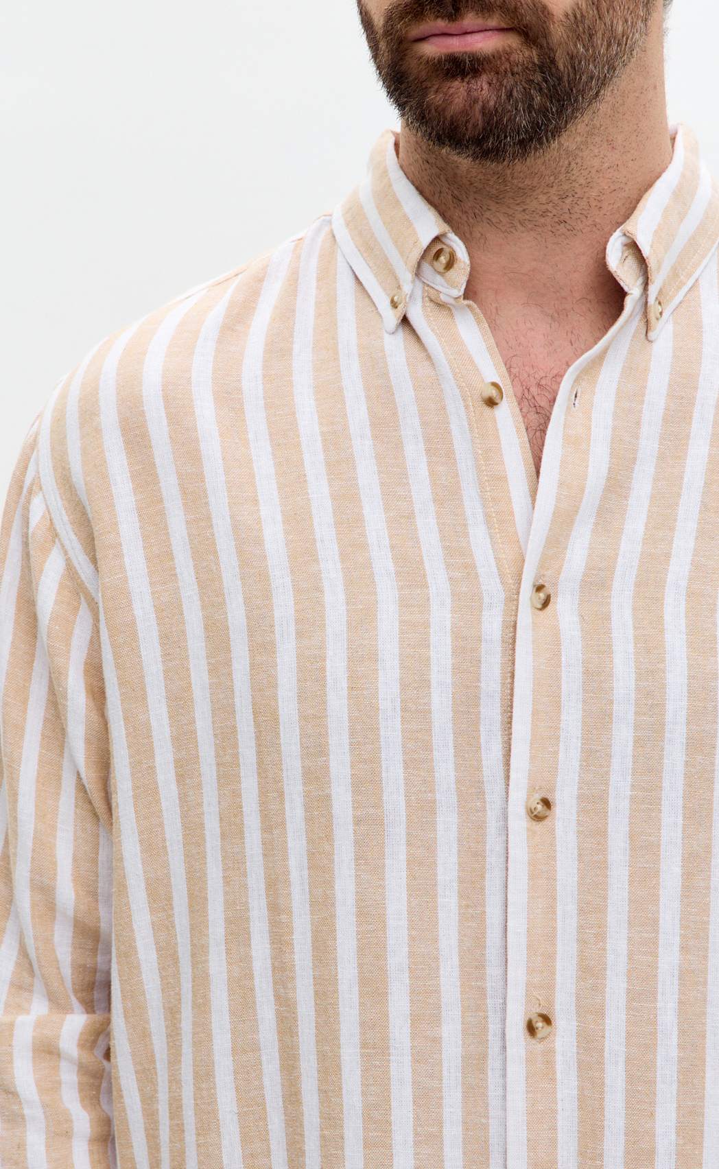 Рубашка д/р лен F611-0483 beige stripes