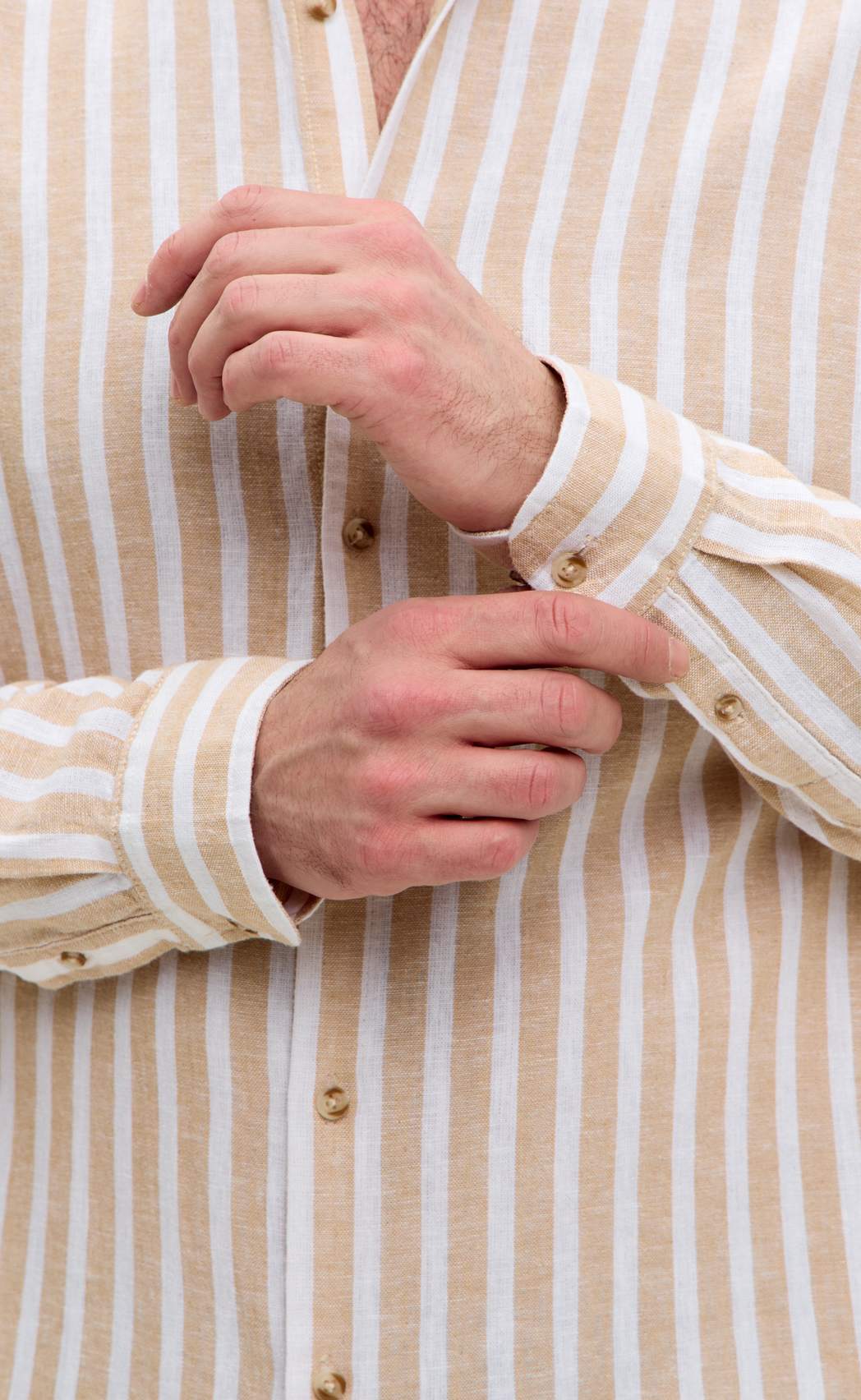 Рубашка д/р лен F611-0483 beige stripes