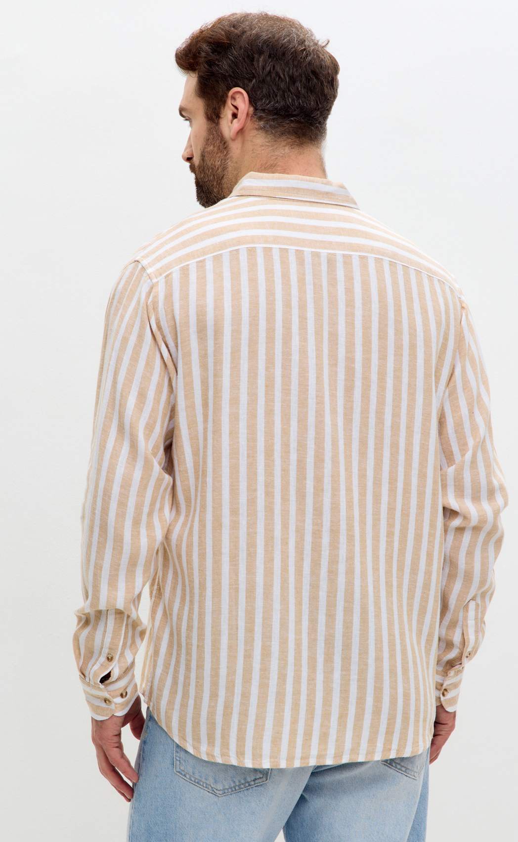 Рубашка д/р лен F611-0483 beige stripes