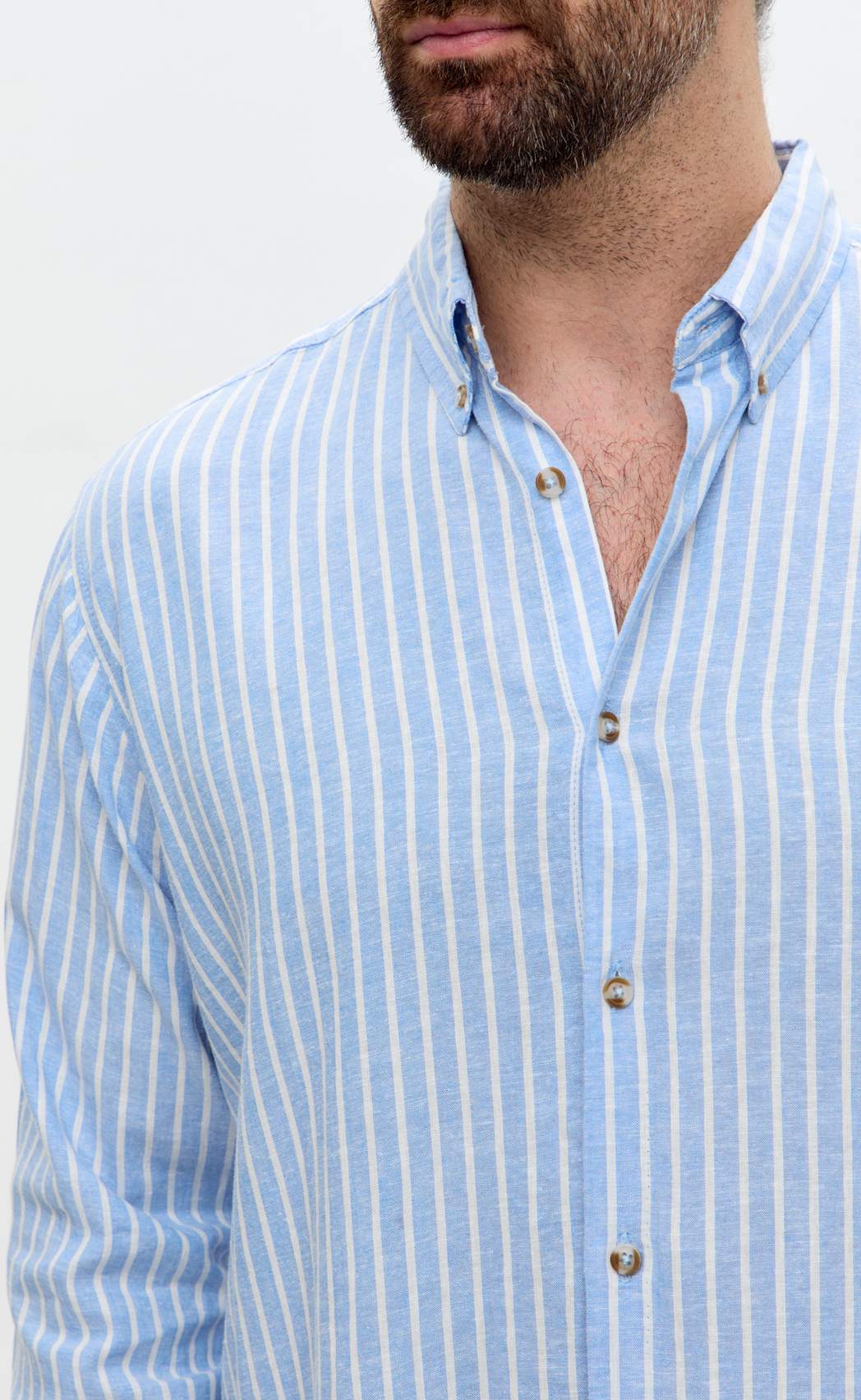 Рубашка д/р лен F611-0483 l.blue stripes