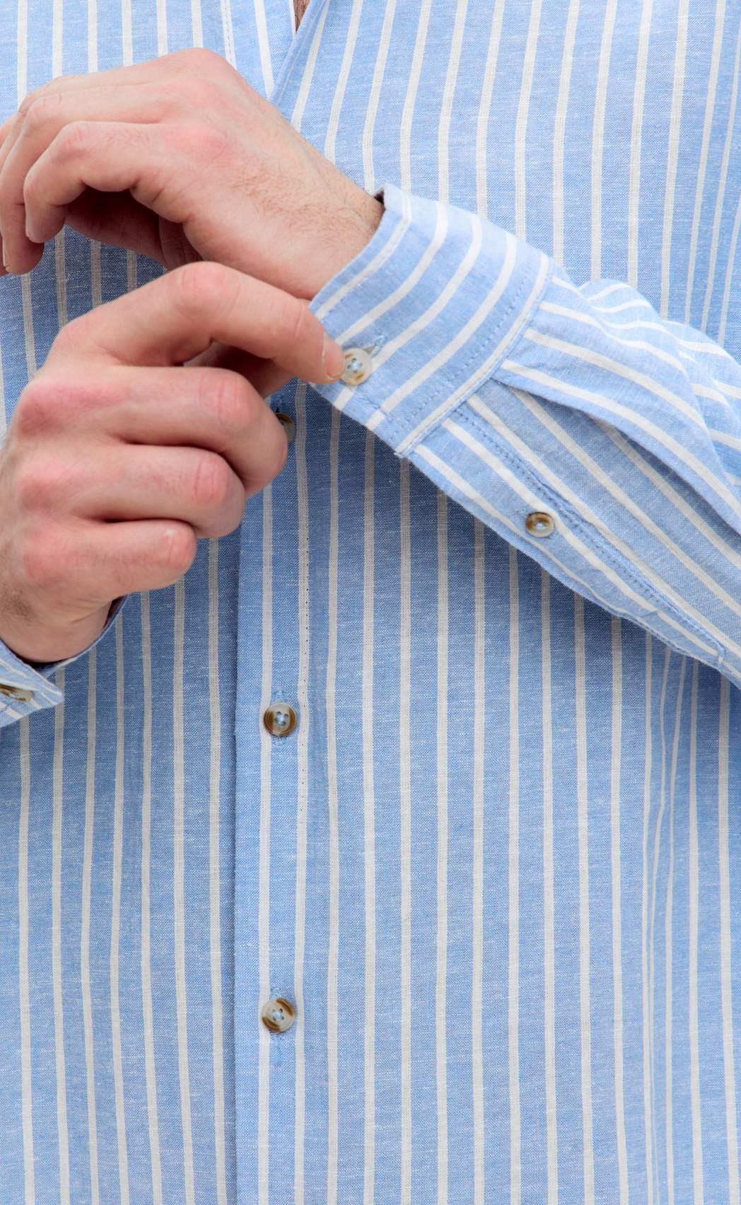 Рубашка д/р лен F611-0483 l.blue stripes