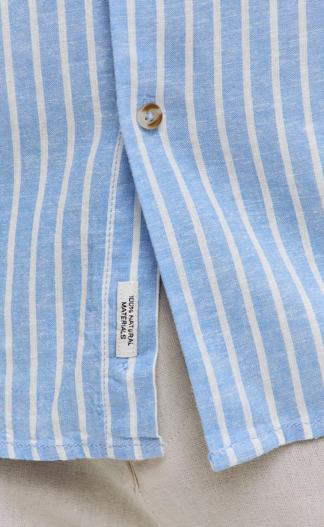 Рубашка д/р лен F611-0483 l.blue stripes