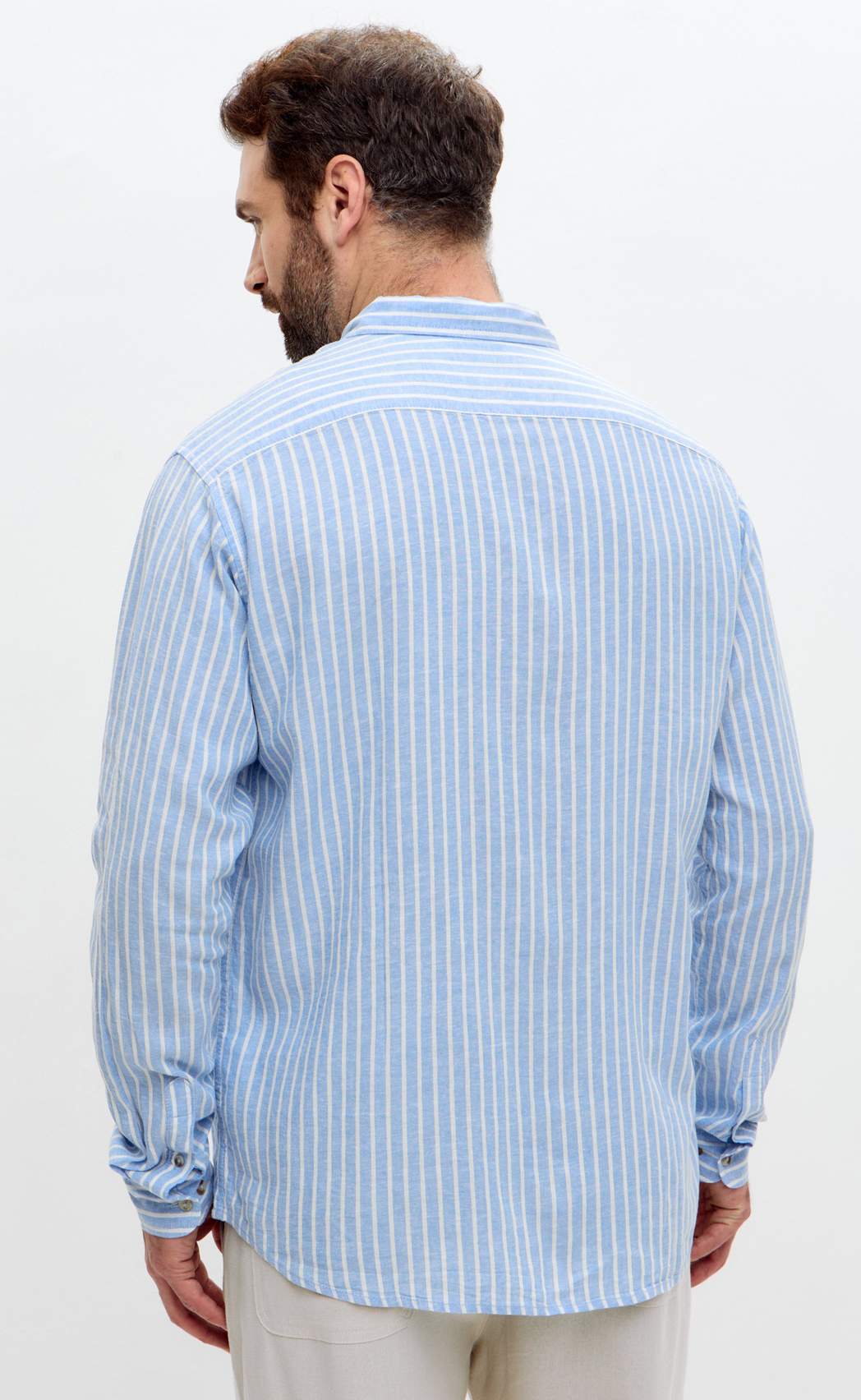 Рубашка д/р лен F611-0483 l.blue stripes