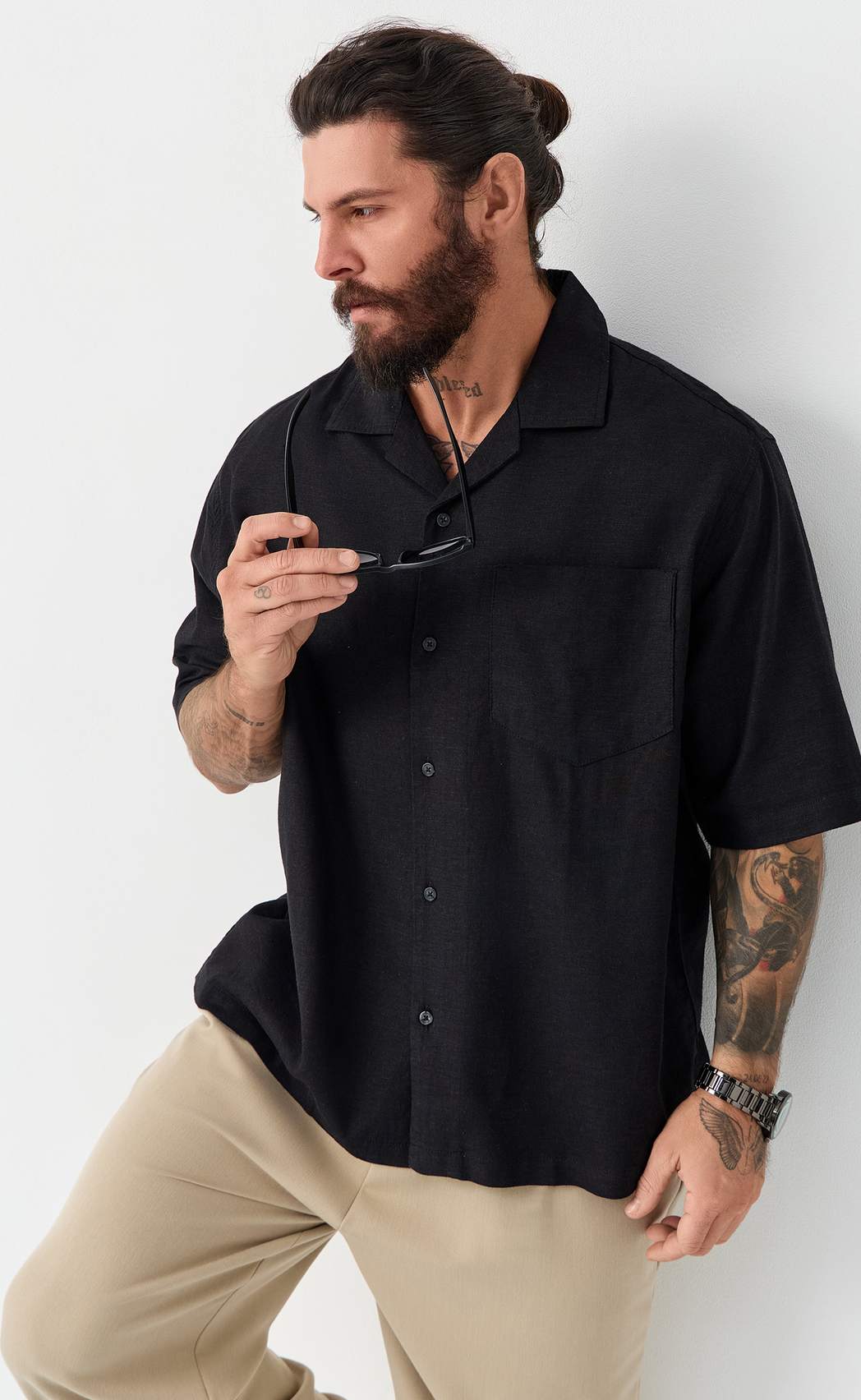 Рубашка к/р лен F611-0423 black