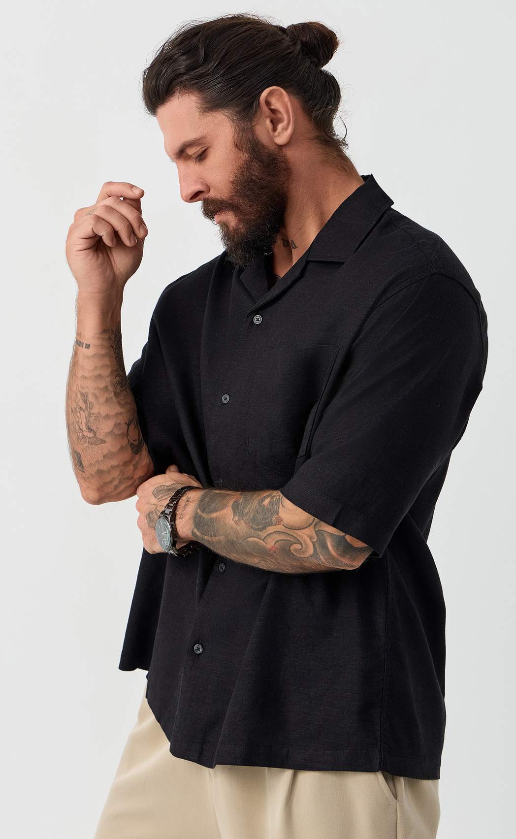 Рубашка к/р лен F611-0423 black