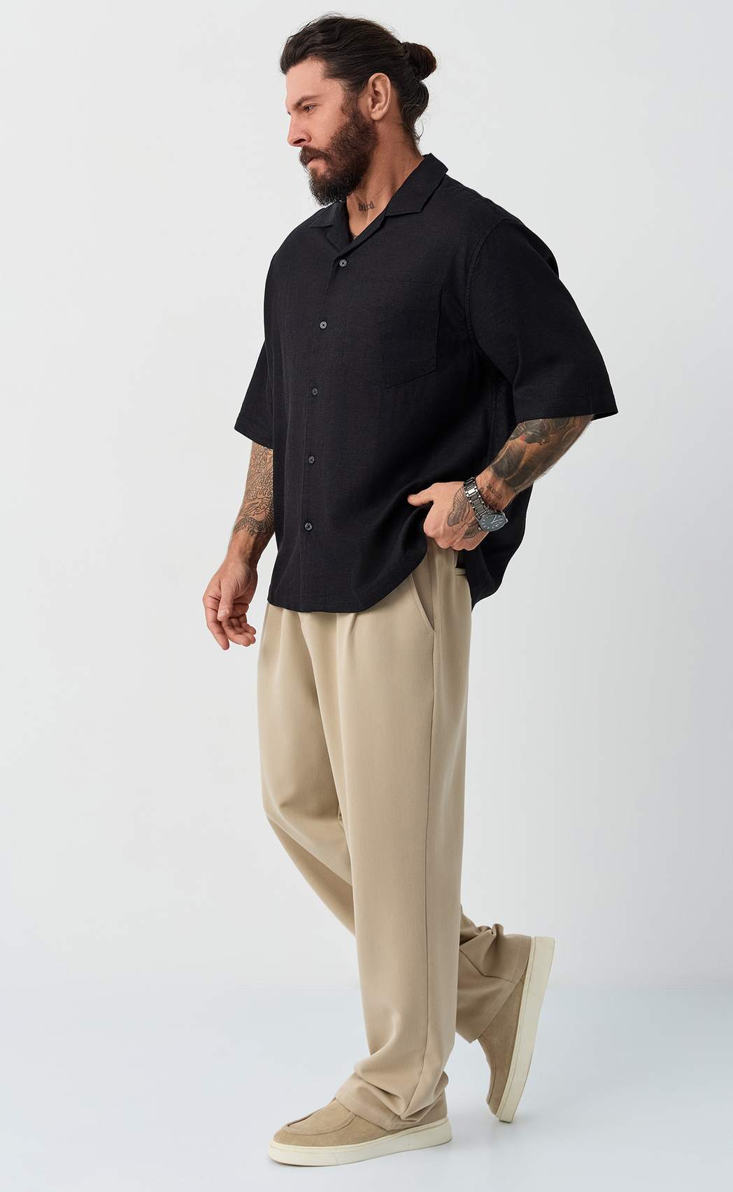 Рубашка к/р лен F611-0423 black