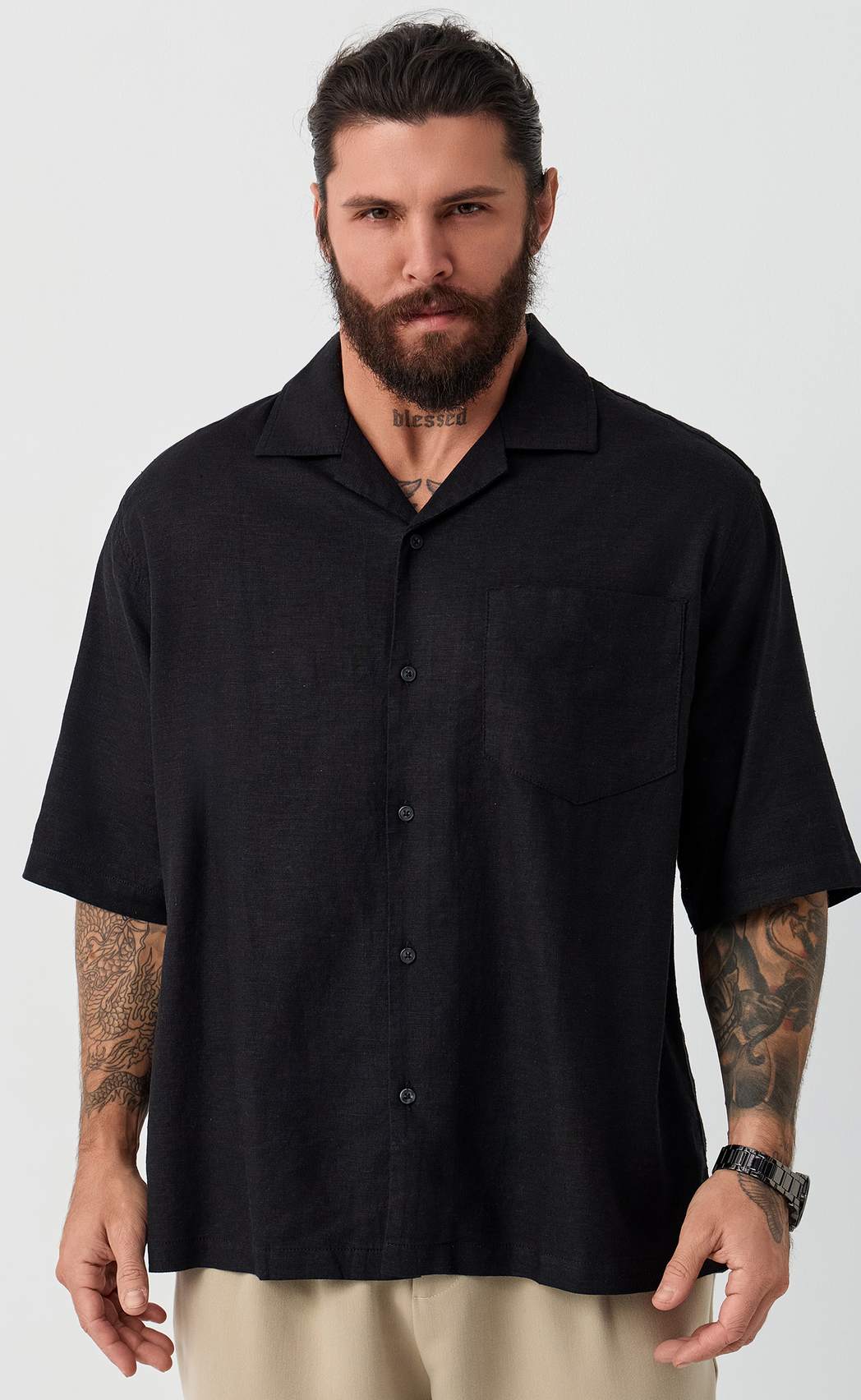 Рубашка к/р лен F611-0423 black