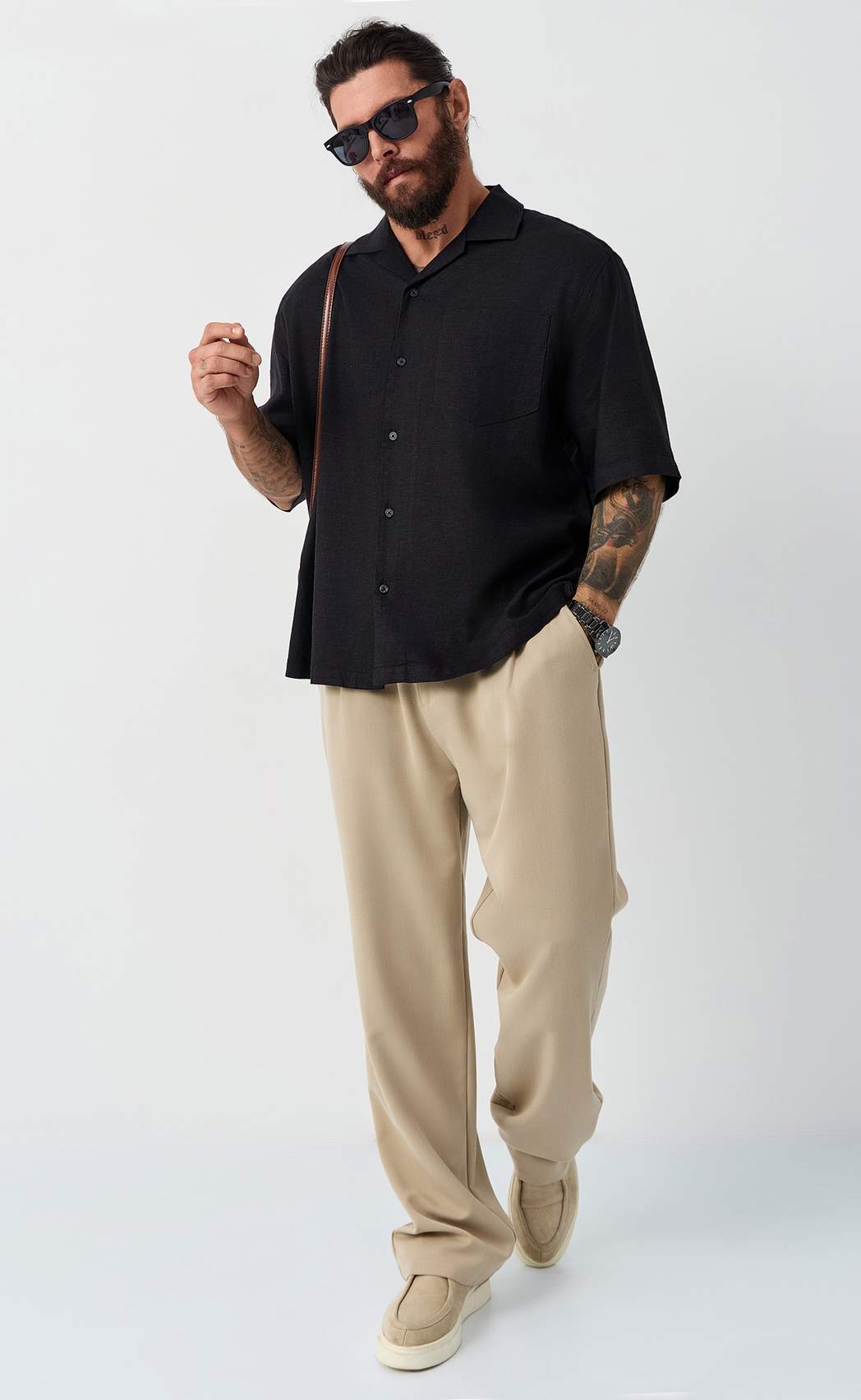 Рубашка к/р лен F611-0423 black