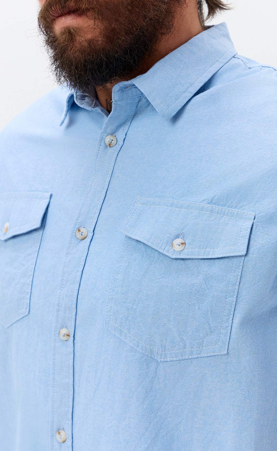 Рубашка к/р лен F611-0482 l.blue