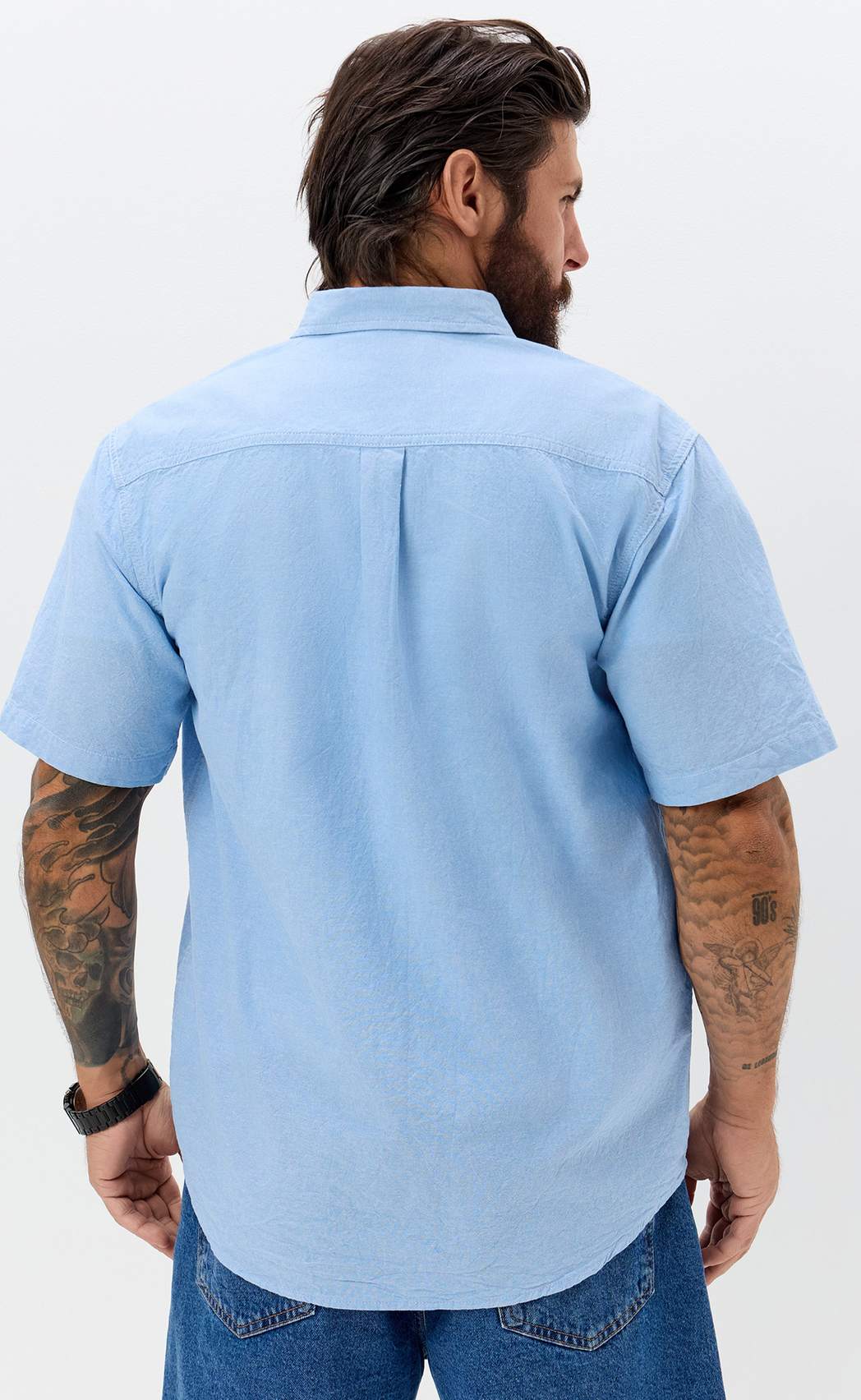 Рубашка к/р лен F611-0482 l.blue