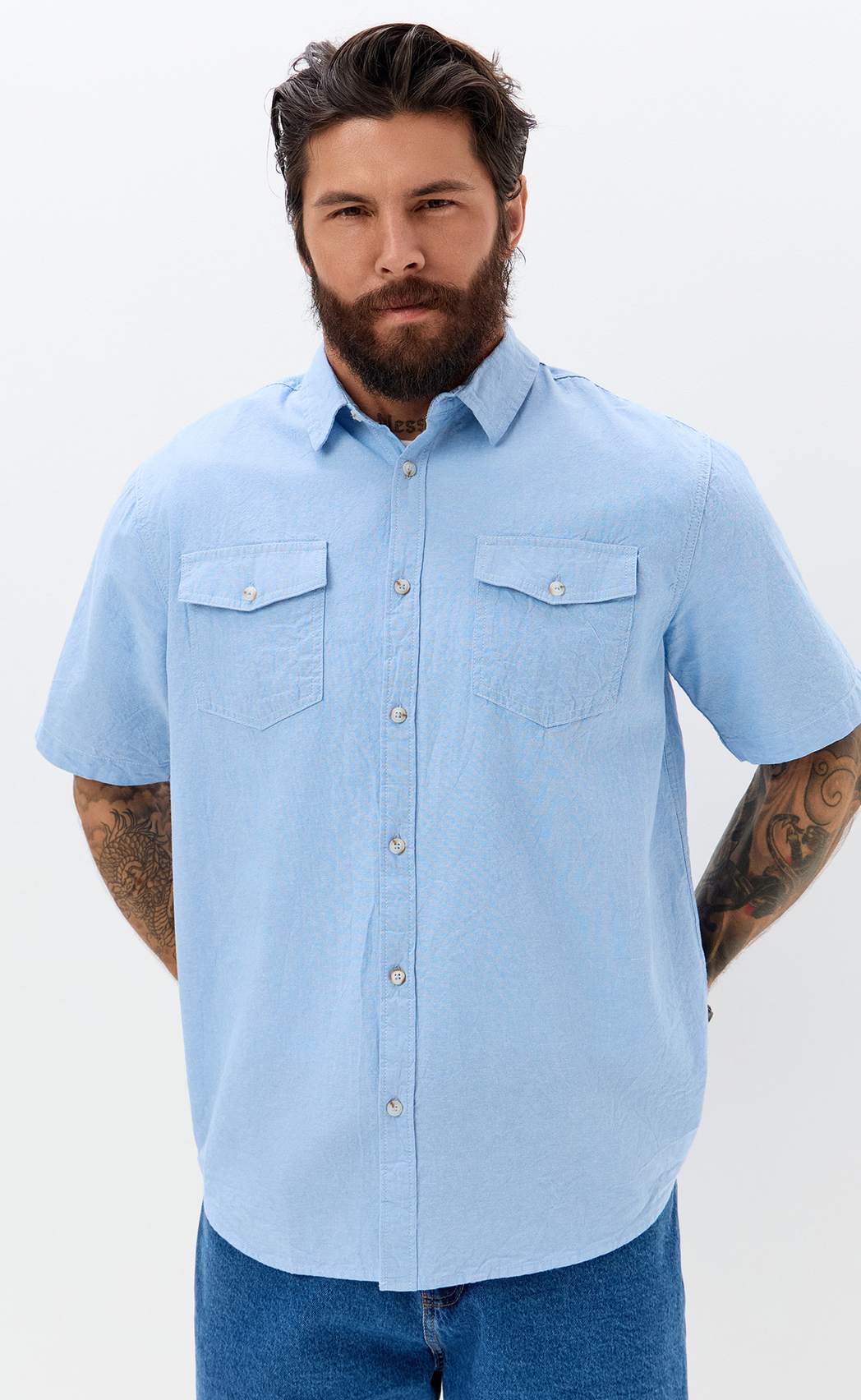 Рубашка к/р лен F611-0482 l.blue