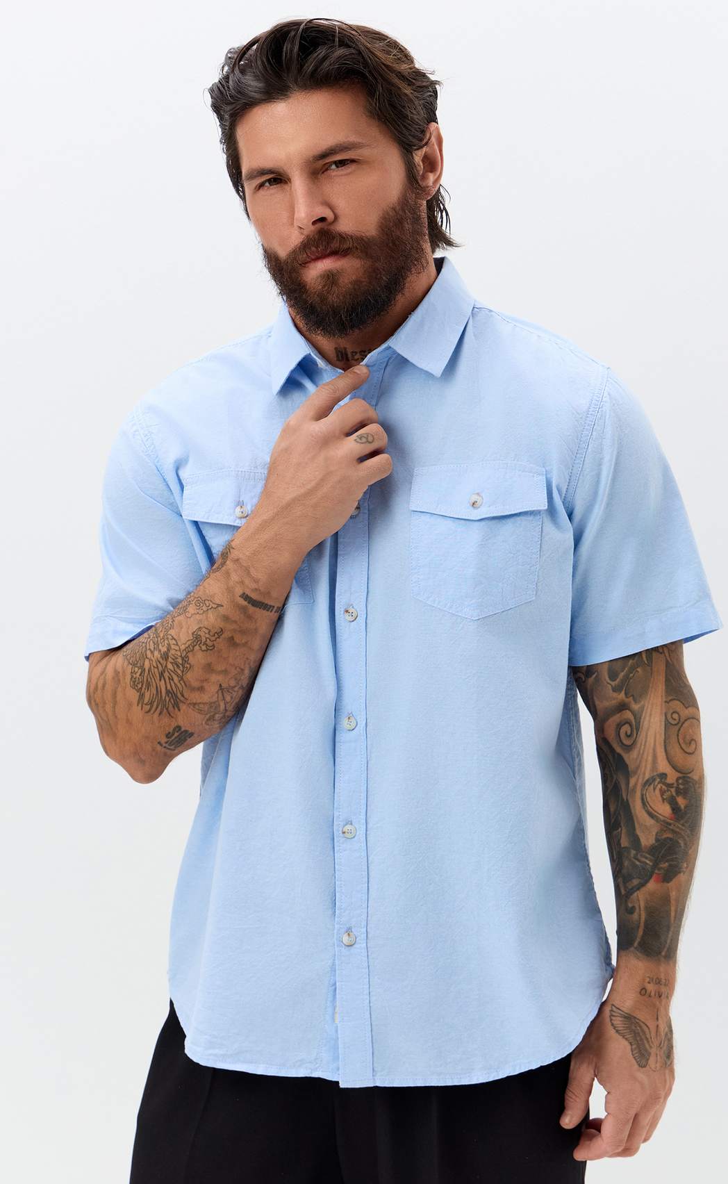 Рубашка к/р лен F611-0482 pale blue