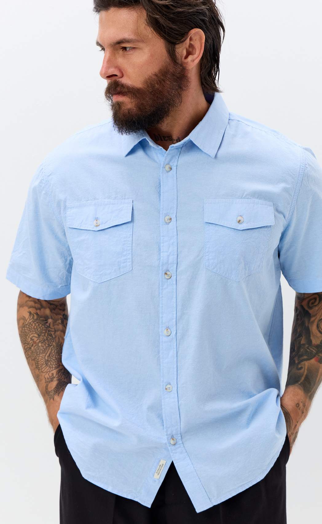 Рубашка к/р лен F611-0482 pale blue