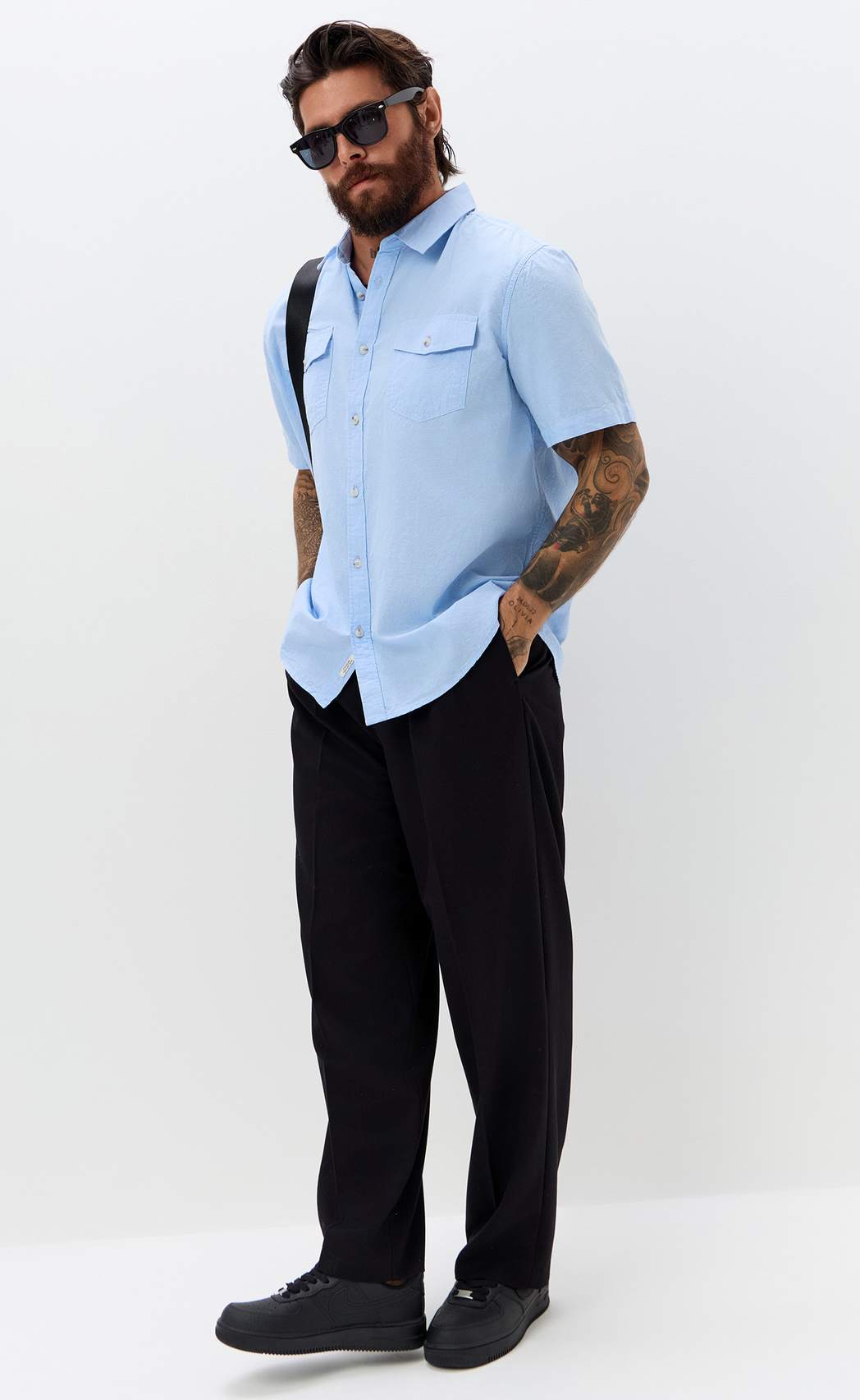 Рубашка к/р лен F611-0482 pale blue