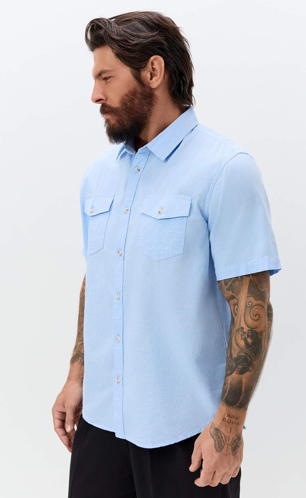 Рубашка к/р лен F611-0482 pale blue