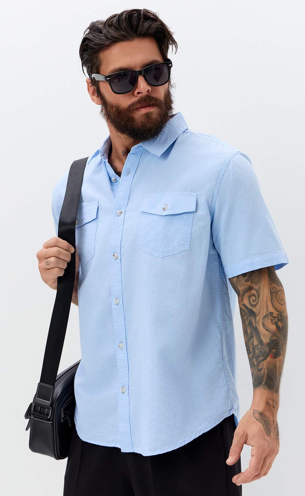 Рубашка к/р лен F611-0482 pale blue