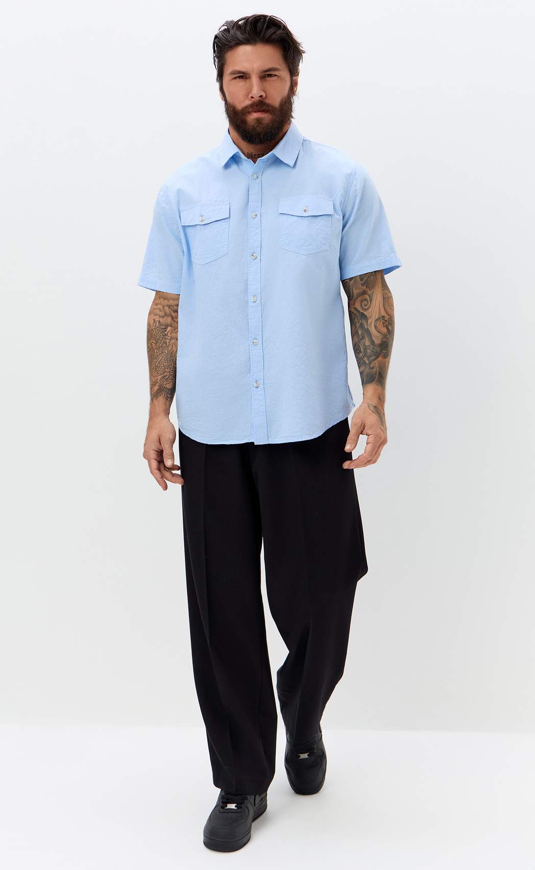 Рубашка к/р лен F611-0482 pale blue