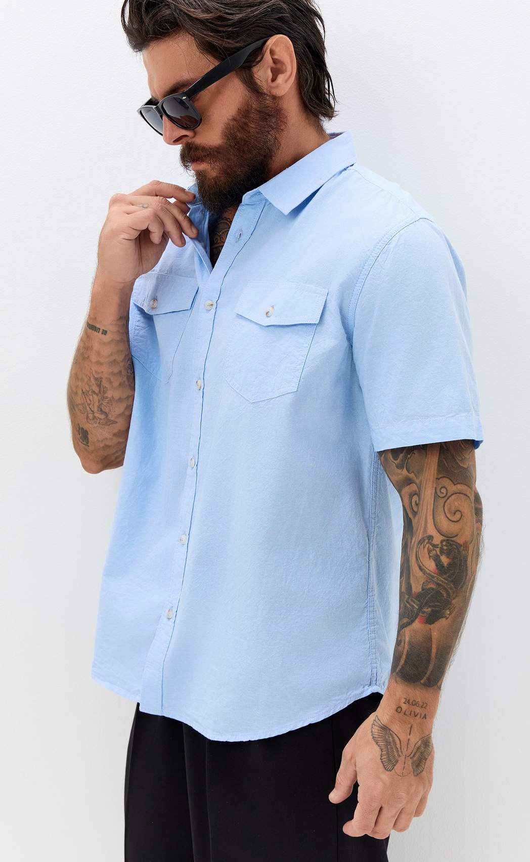 Рубашка к/р лен F611-0482 pale blue