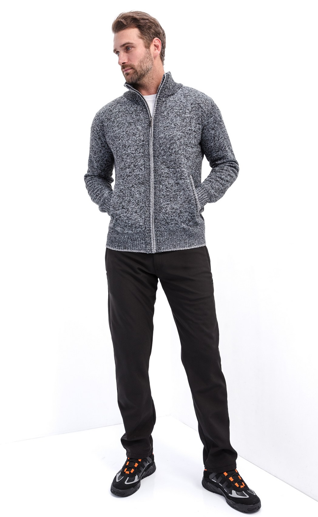 Брюки мужские утепленные зимние на подкладке из флиса F221-08-23000 тёмно-серые