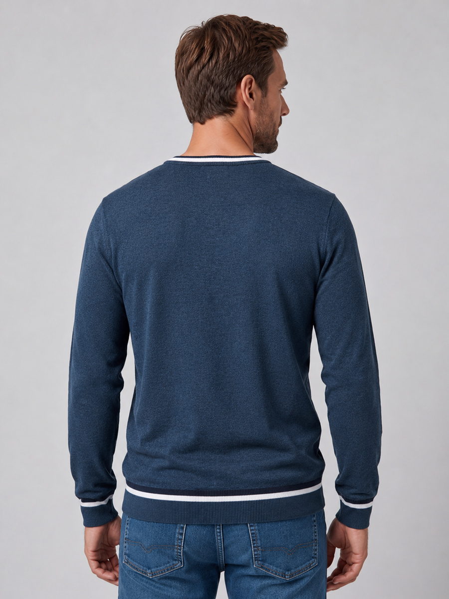 Пуловер однотонный мужской с V-образной горловиной F021-15-0046 jeans melange