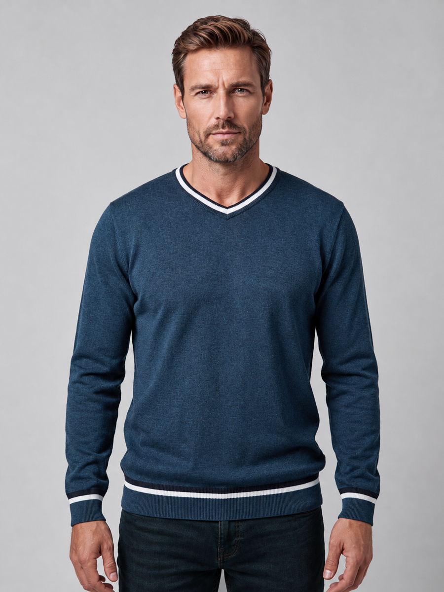 Пуловер однотонный мужской с V-образной горловиной F021-15-0046 jeans melange