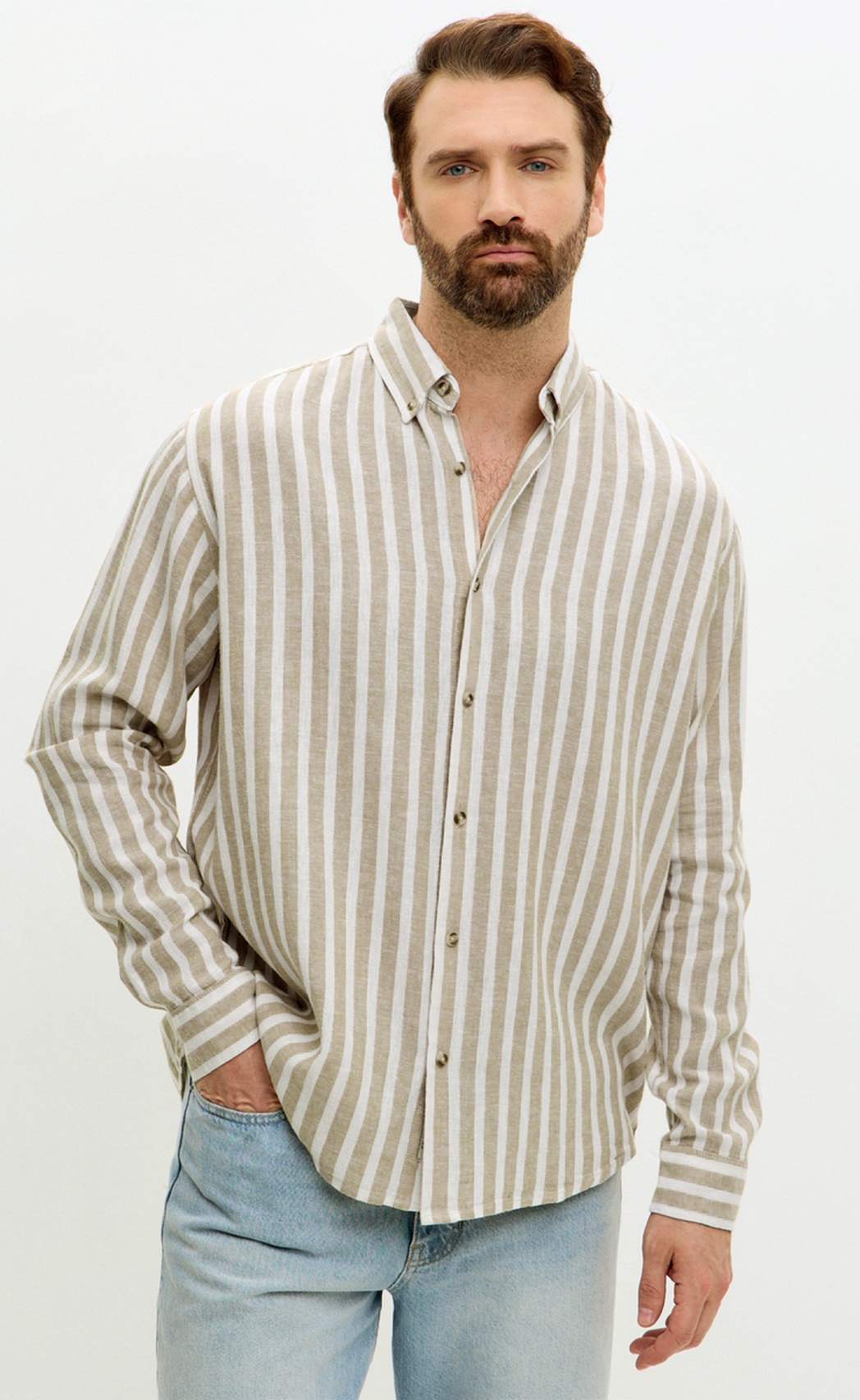 Рубашка F611-0483 d.beige stripes